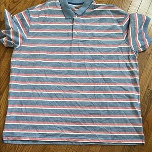 The Foundry Supply Co. Polo with Gray and Coral Stripes